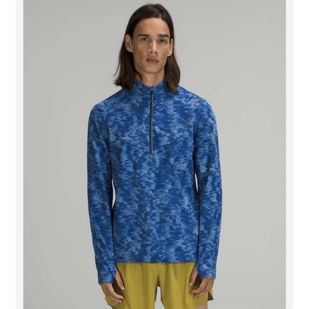 Lululemon Surge Warm 1/4 Zip Pullover Men's Large Blue Camouflage